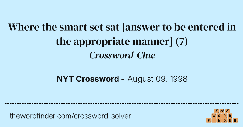 Where the smart set sat [answer to be entered in the appropriate manner] crossword clue image