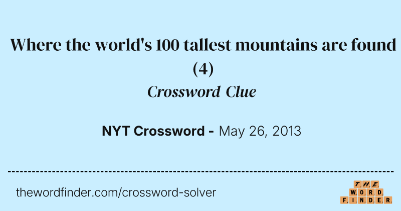 Where the world's 100 tallest mountains are found crossword clue image