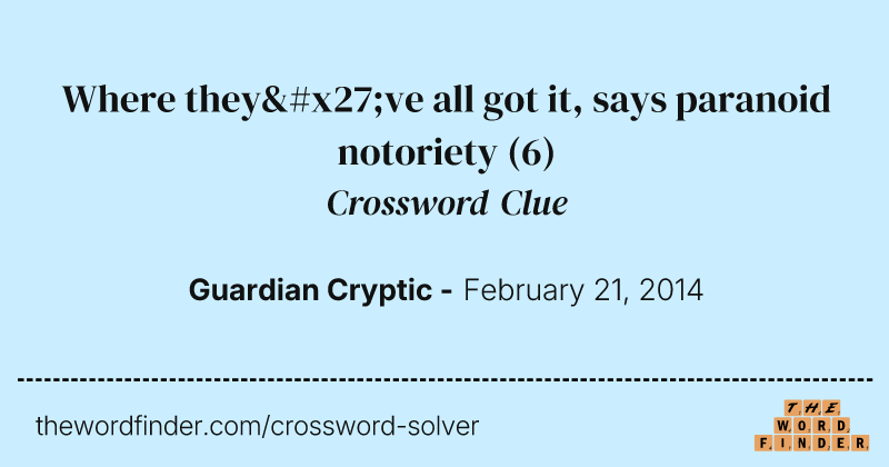 Where they've all got it, says paranoid notoriety crossword clue image