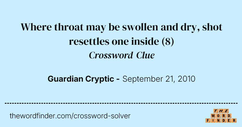Where throat may be swollen and dry, shot resettles one inside crossword clue image