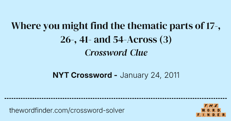 Where you might find the thematic parts of 17-, 26-, 41- and 54-Across crossword clue image