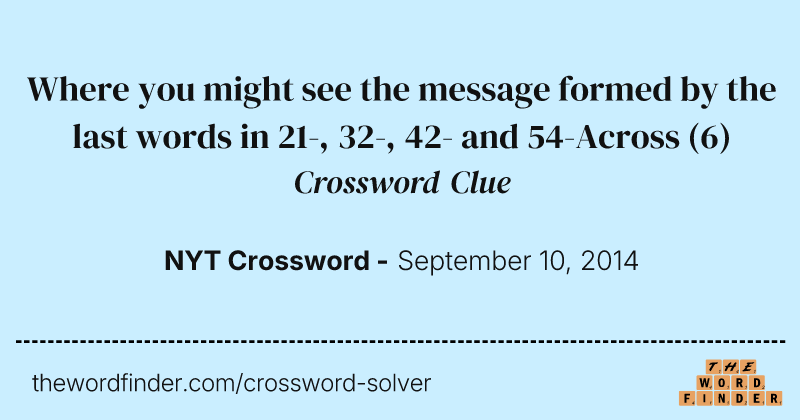 Where you might see the message formed by the last words in 21-, 32-, 42- and 54-Across crossword clue image
