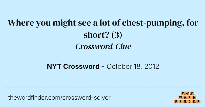 Where you might see a lot of chest-pumping, for short? crossword clue image