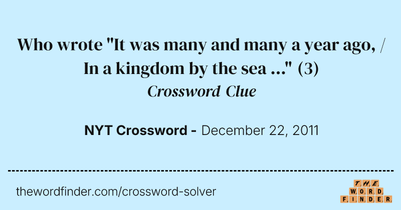 Who wrote "It was many and many a year ago, / In a kingdom by the sea ..." crossword clue image