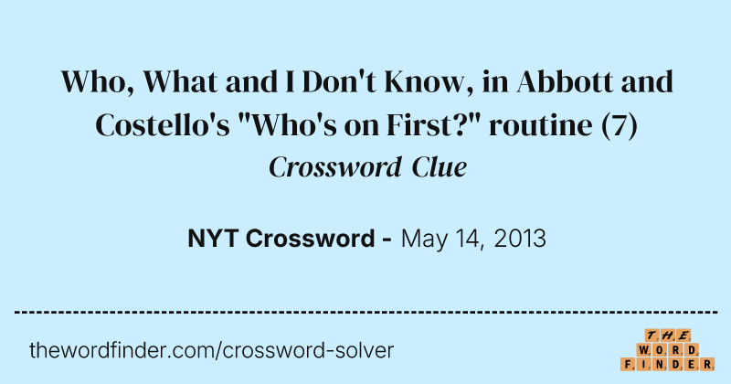 Who, What and I Don't Know, in Abbott and Costello's "Who's on First?" routine crossword clue image