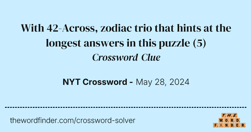 With 42-Across, zodiac trio that hints at the longest answers in this puzzle crossword clue image