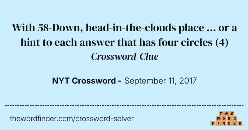 With 58-Down, head-in-the-clouds place ... or a hint to each answer that has four circles crossword clue image
