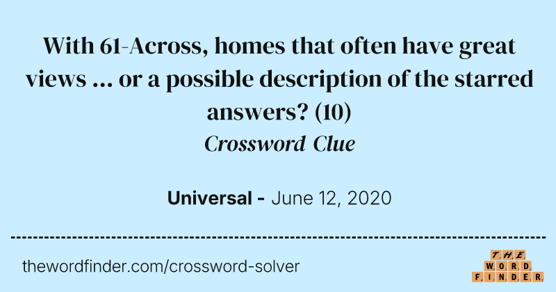 With 61-Across, homes that often have great views ... or a possible description of the starred answers? crossword clue image
