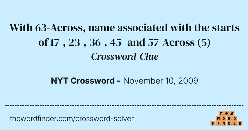 With 63-Across, name associated with the starts of 17-, 23-, 36-, 45- and 57-Across crossword clue image