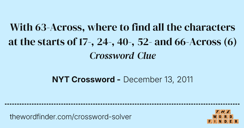 With 63-Across, where to find all the characters at the starts of 17-, 24-, 40-, 52- and 66-Across crossword clue image