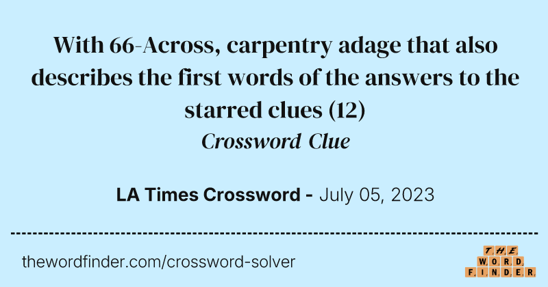 With 66-Across, carpentry adage that also describes the first words of the answers to the starred clues crossword clue image