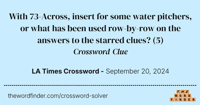 With 73-Across, insert for some water pitchers, or what has been used row-by-row on the answers to the starred clues? crossword clue image