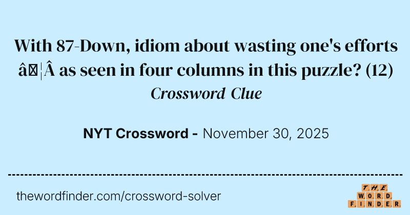 With 87-Down, idiom about wasting one's efforts … as seen in four columns in this puzzle? crossword clue image