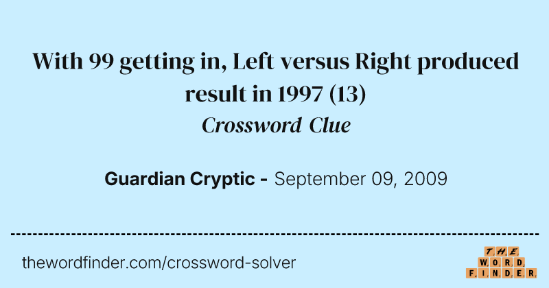 With 99 getting in, Left versus Right produced result in 1997 crossword clue image