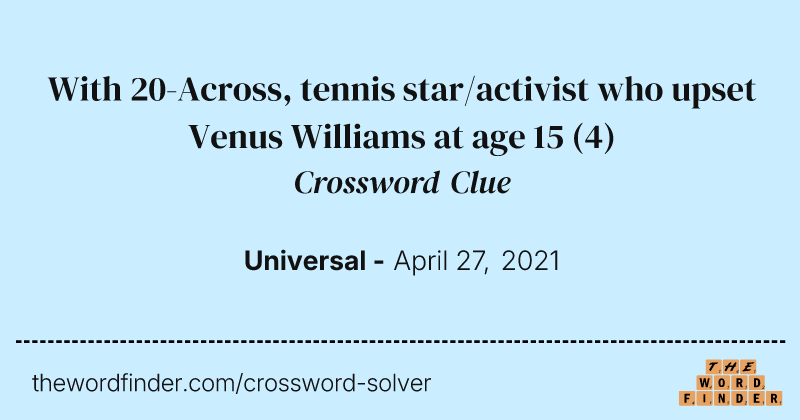 With 20-Across, tennis star/activist who upset Venus Williams at age 15 crossword clue image