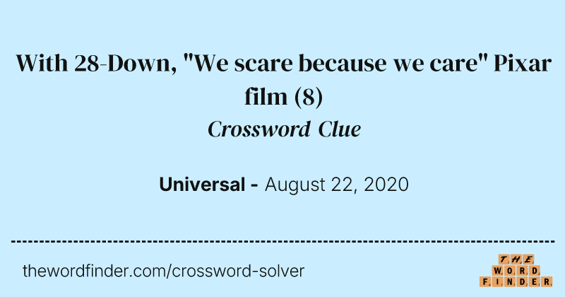 With 28-Down, "We scare because we care" Pixar film crossword clue image