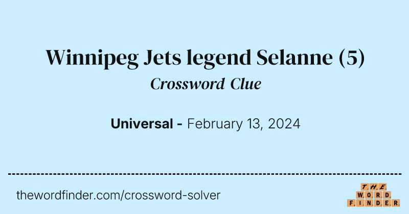 Winnipeg Jets legend Selanne crossword clue image