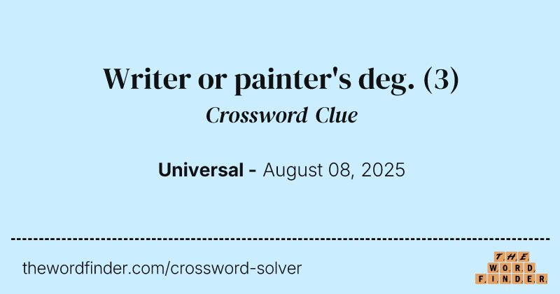 Writer or painter's deg. crossword clue image
