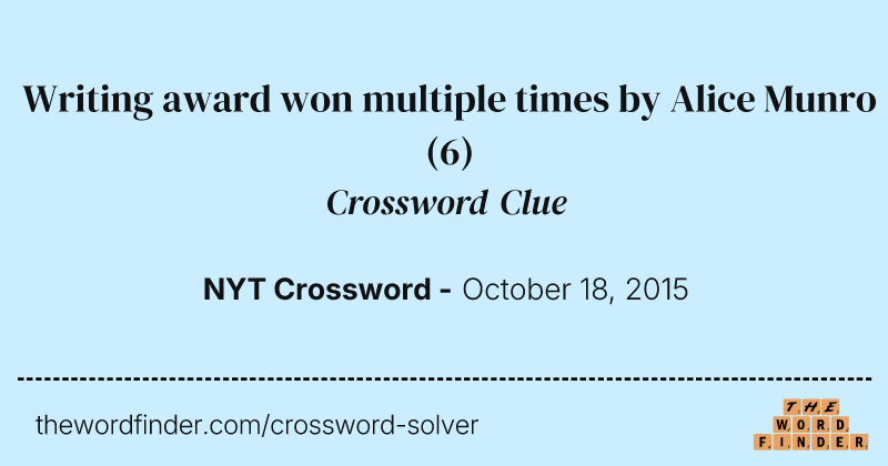 Writing award won multiple times by Alice Munro crossword clue image