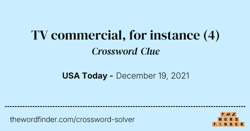 TV commercial, for instance crossword clue image