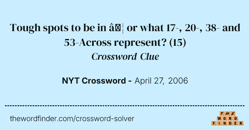 Tough spots to be in … or what 17-, 20-, 38- and 53-Across represent? crossword clue image