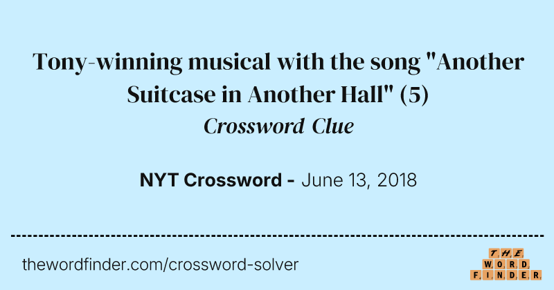 Tony-winning musical with the song "Another Suitcase in Another Hall" crossword clue image