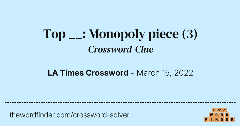 Top __: Monopoly piece crossword clue image