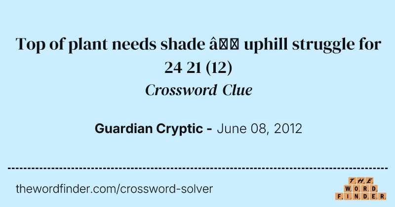 Top of plant needs shade — uphill struggle for 24 21 crossword clue image