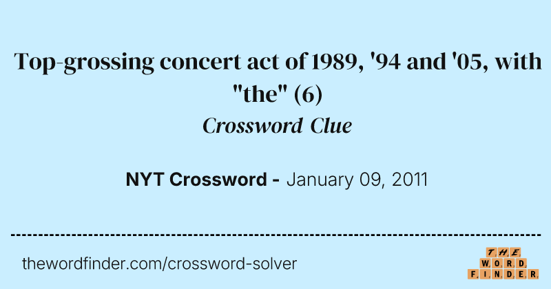 Top-grossing concert act of 1989, '94 and '05, with "the" crossword clue image