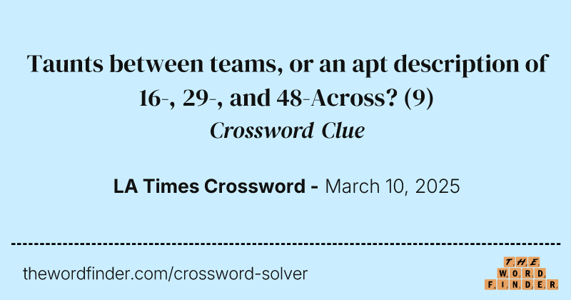 Taunts between teams, or an apt description of 16-, 29-, and 48-Across? crossword clue image