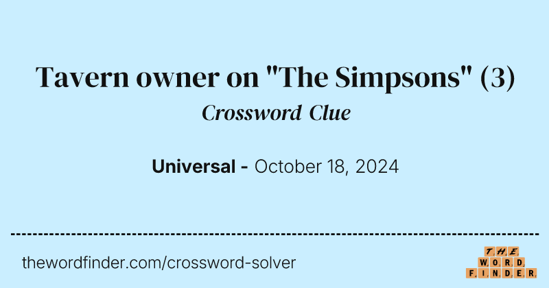 Tavern owner on "The Simpsons" crossword clue image