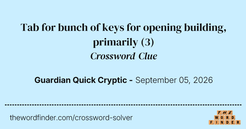 Tab for bunch of keys for opening building, primarily crossword clue image