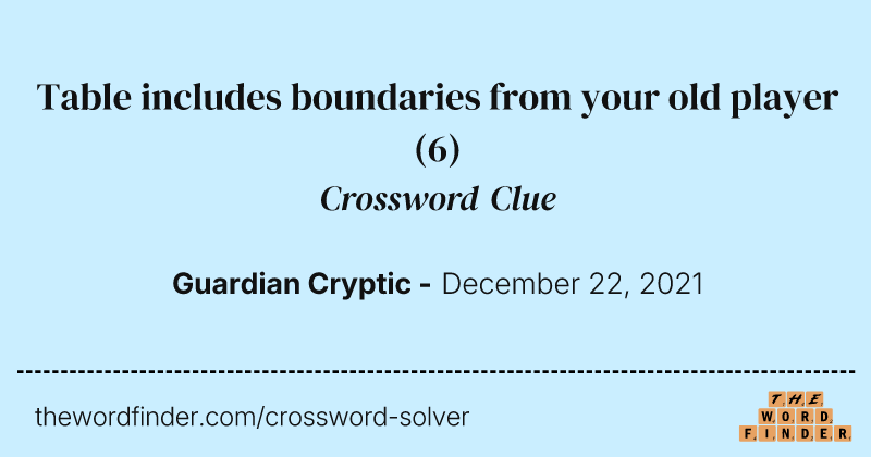 Table includes boundaries from your old player crossword clue image