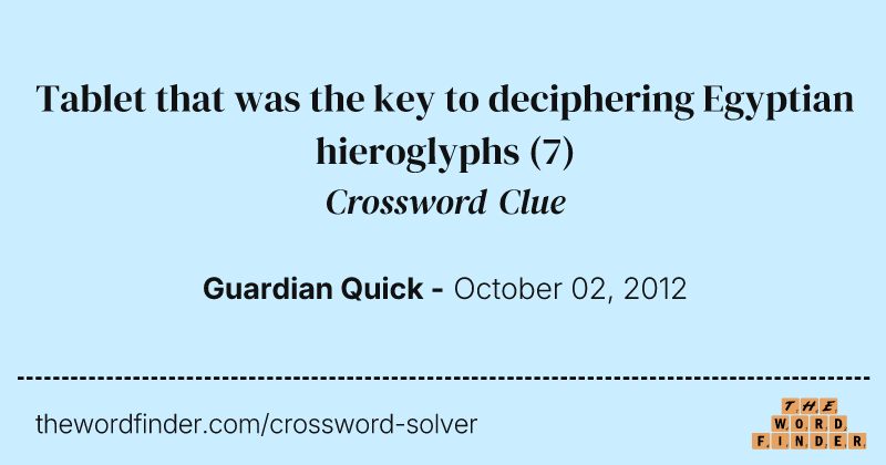 Tablet that was the key to deciphering Egyptian hieroglyphs crossword clue image