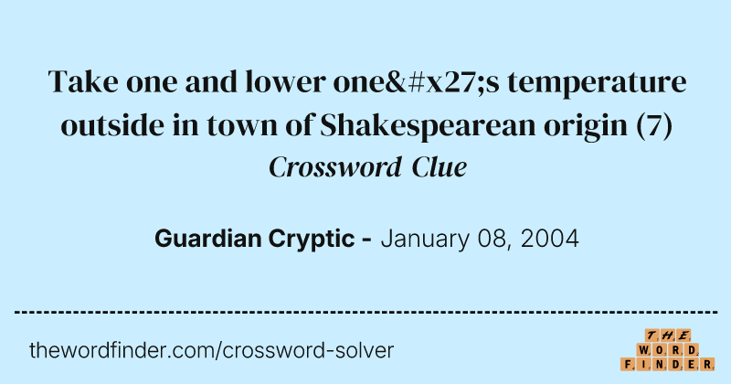 Take one and lower one's temperature outside in town of Shakespearean origin crossword clue image
