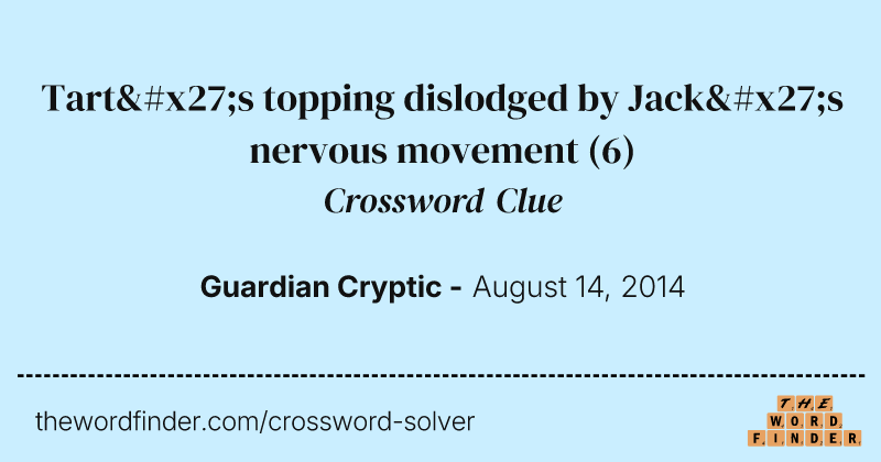 Tart's topping dislodged by Jack's nervous movement crossword clue image