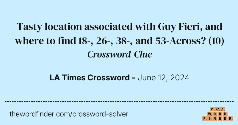 Tasty location associated with Guy Fieri, and where to find 18-, 26-, 38-, and 53-Across? crossword clue image