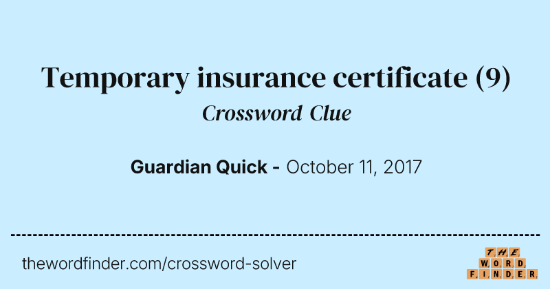 Temporary insurance certificate crossword clue image