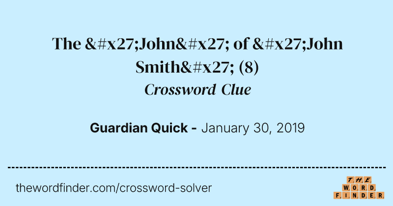 The 'John' of 'John Smith' crossword clue image