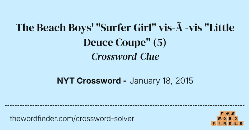 The Beach Boys' "Surfer Girl" vis-à-vis "Little Deuce Coupe" crossword clue image
