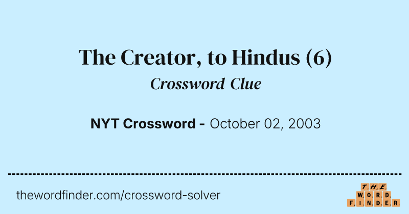 The Creator, to Hindus crossword clue image