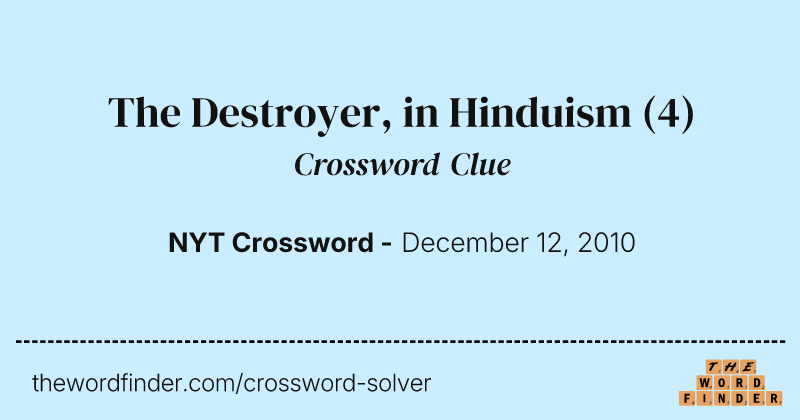 The Destroyer, in Hinduism crossword clue image