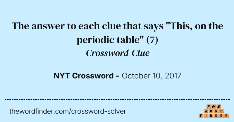 The answer to each clue that says "This, on the periodic table" crossword clue image