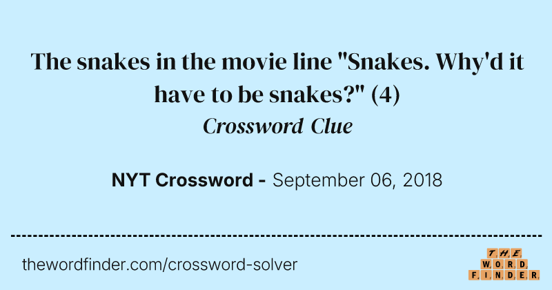 The snakes in the movie line "Snakes. Why'd it have to be snakes?" crossword clue image