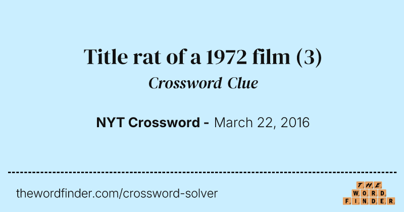 Title rat of a 1972 film crossword clue image
