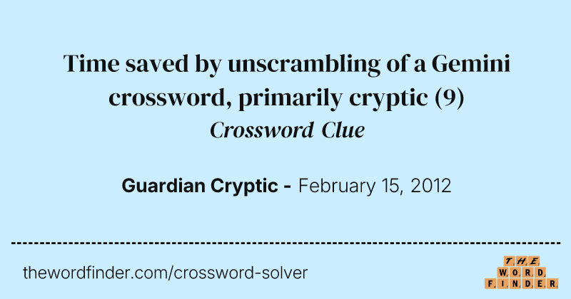Time saved by unscrambling of a Gemini crossword, primarily cryptic crossword clue image