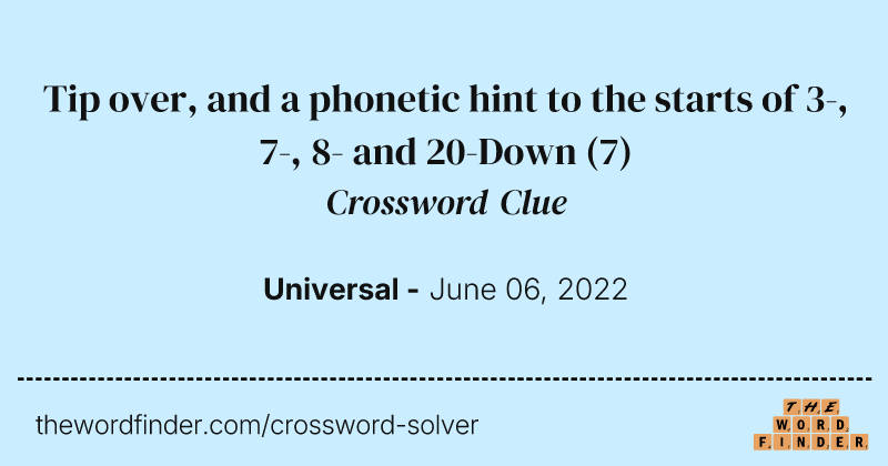 Tip over, and a phonetic hint to the starts of 3-, 7-, 8- and 20-Down crossword clue image