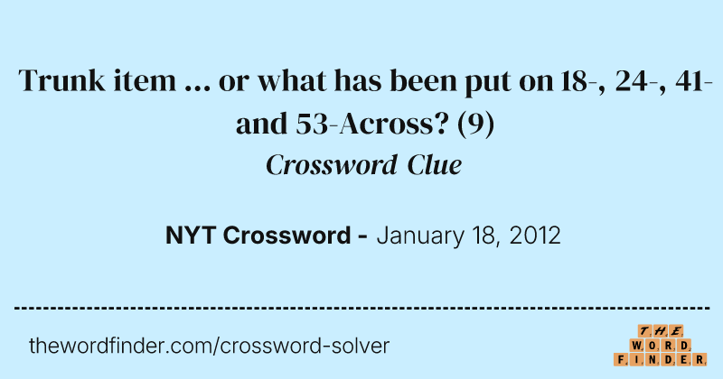 Trunk item ... or what has been put on 18-, 24-, 41- and 53-Across? crossword clue image