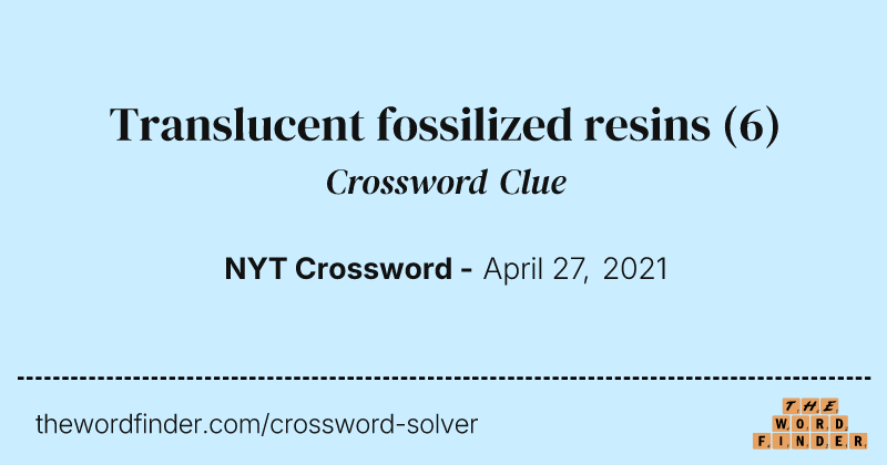 Translucent fossilized resins crossword clue image
