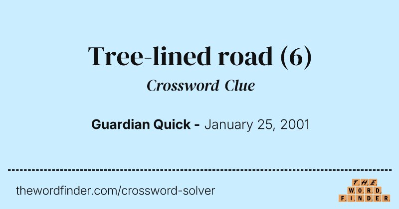 Tree-lined road crossword clue image